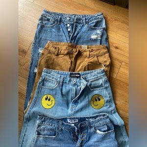 Lot Of Juniors Jeans Fashion Nova Smiley Face Embroidery - blue / tan